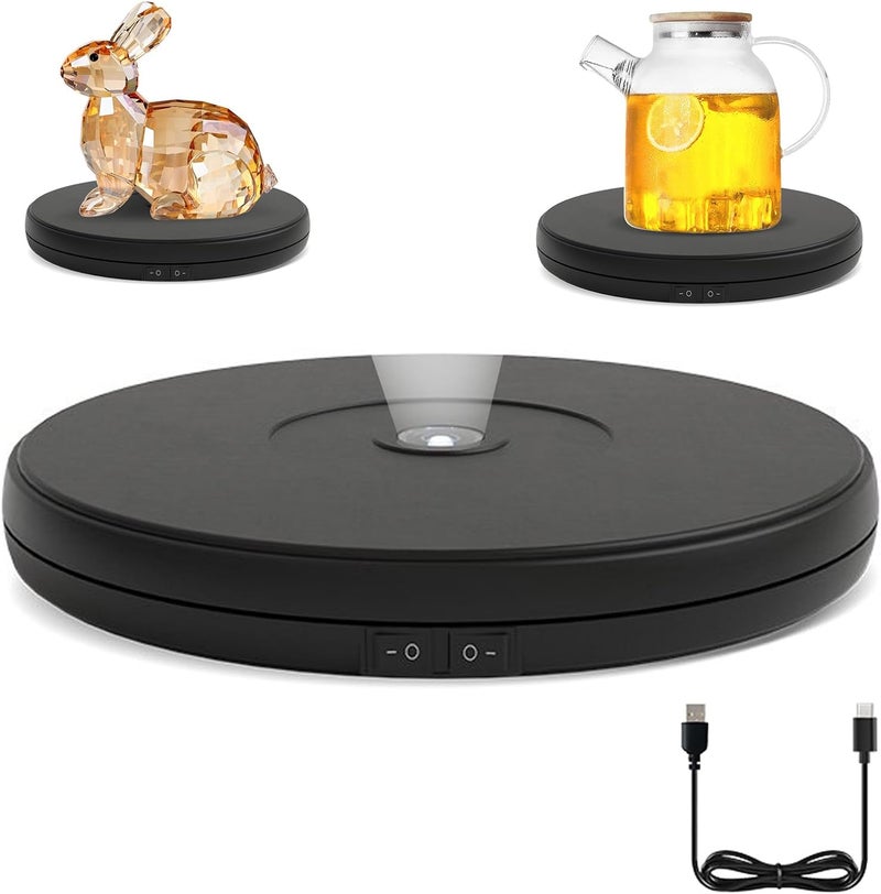 YVV 10'' LED Rotating Display Stand, 360° Motorized Turntable with Lights, 22lbs Capacity Electric Spinner Base for Product Photography, Jewelry, Exhibitions – USB Powered (Black) - Image 1